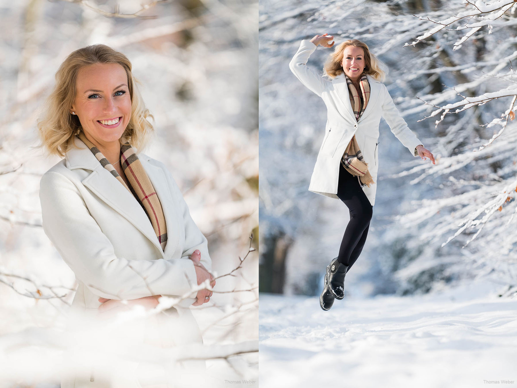 Frau spielt im Schnee, Fotograf Thomas Weber aus Oldenburg