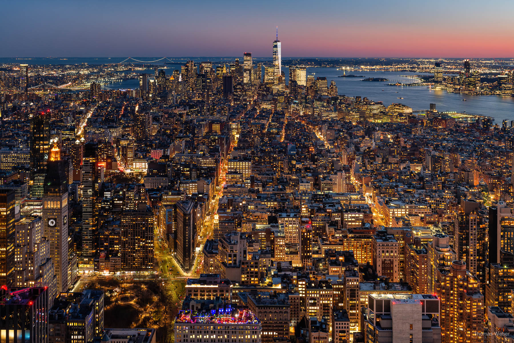 Blick vom Empire State Building über Manhattan bei Sonnenuntergang, New York City, USA, Fotograf Thomas Weber aus Oldenburg